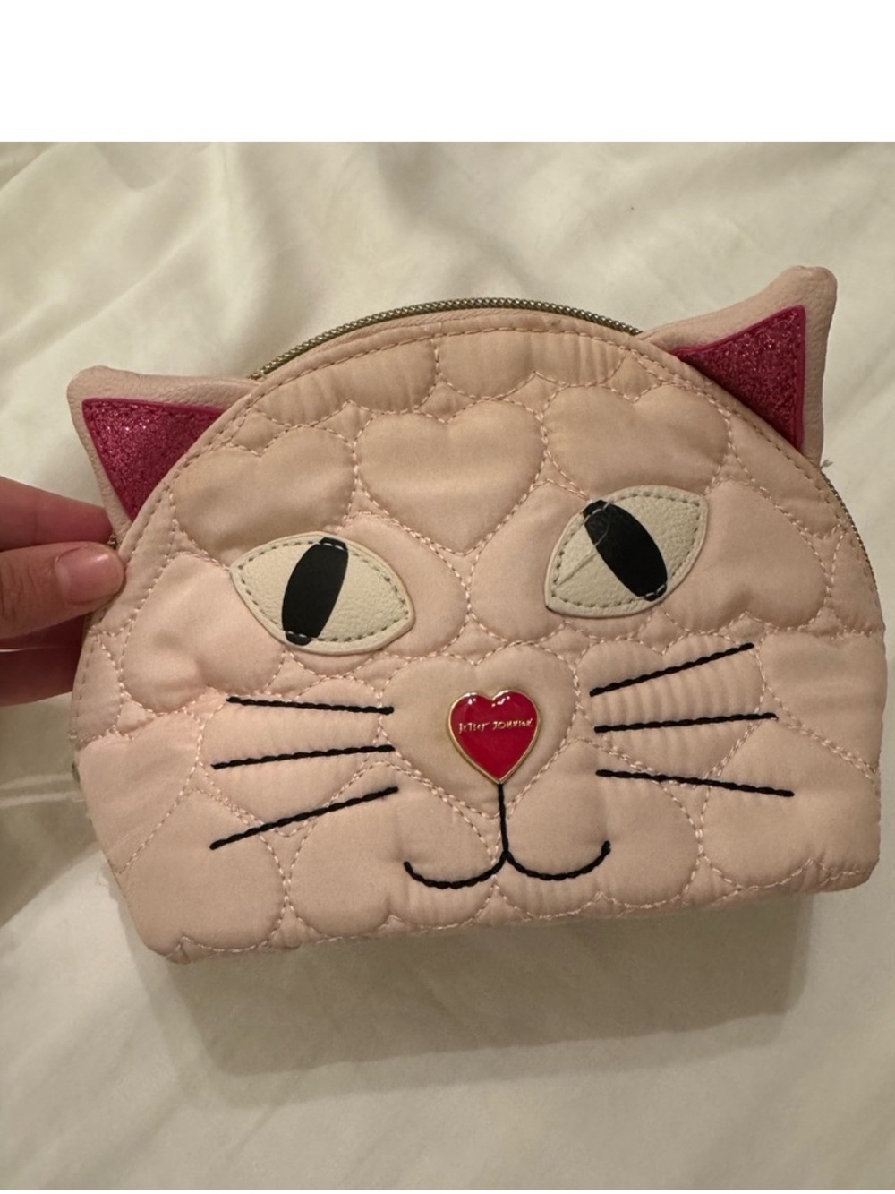 Betsey Johnson Blush Pink Quilted Cat Coin Purse